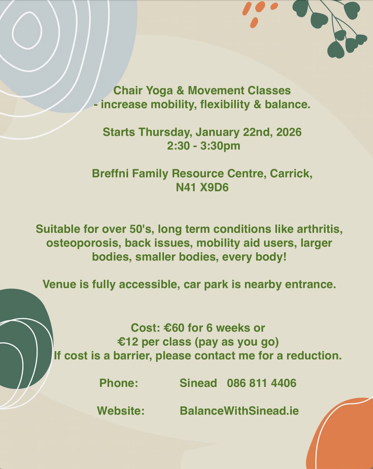 Chair Yoga & Movement Classes
-gentle & accessible